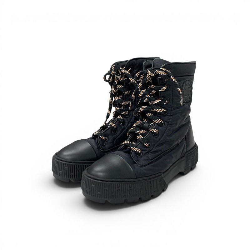 Hermes Fresh Boots Short Shoes Nylon Leather Black Orange Lace