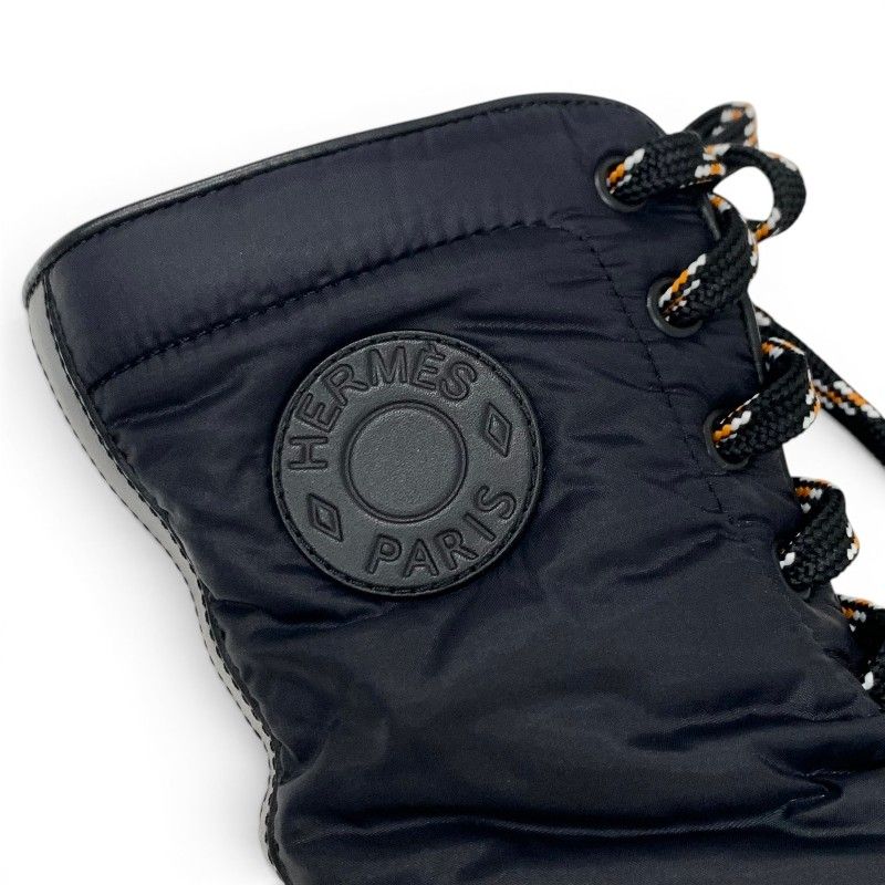 Hermes Fresh Boots Short Shoes Nylon Leather Black Orange Lace — view 8