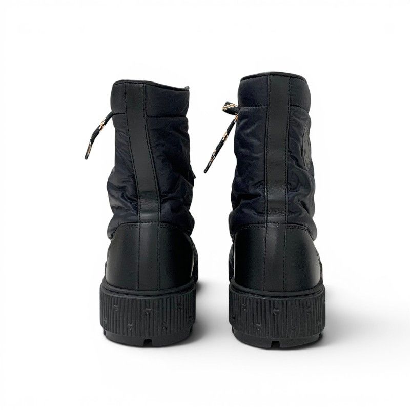 Hermes Fresh Boots Short Shoes Nylon Leather Black Orange Lace — view 5