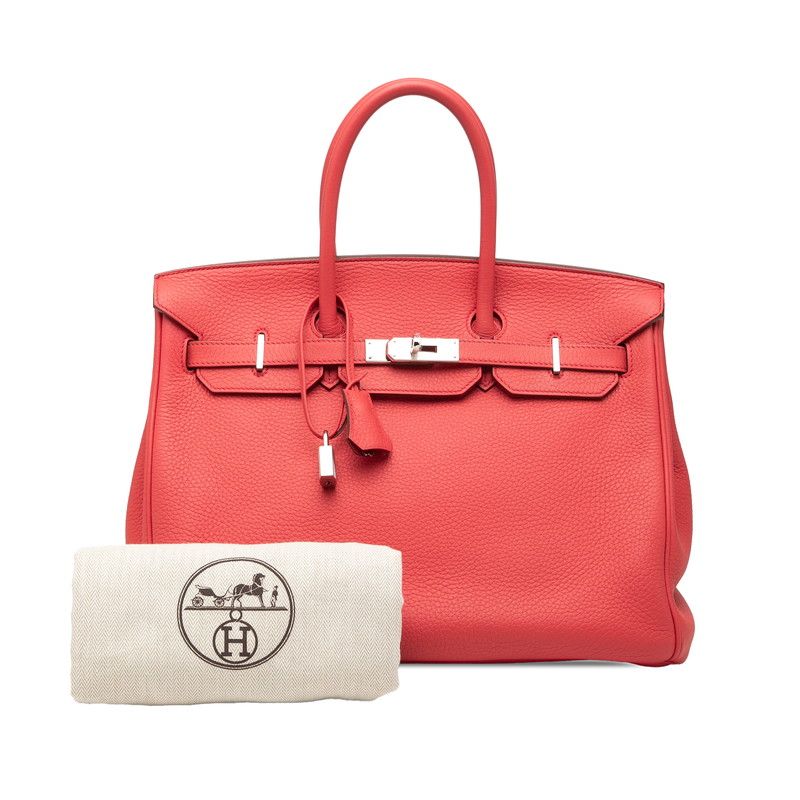 Hermes Birkin 35 Handbag Retourne Rouge Tomato Silver Taurillon Clemence — view 7
