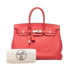 Hermes Birkin 35 Handbag Retourne Rouge Tomato Silver Taurillon Clemence — view 7