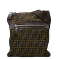 Fendi Zucca Crossbody Shoulder Bag Khaki Brown Nylon Leather