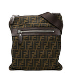 Fendi Zucca Crossbody Shoulder Bag Khaki Brown Nylon Leather