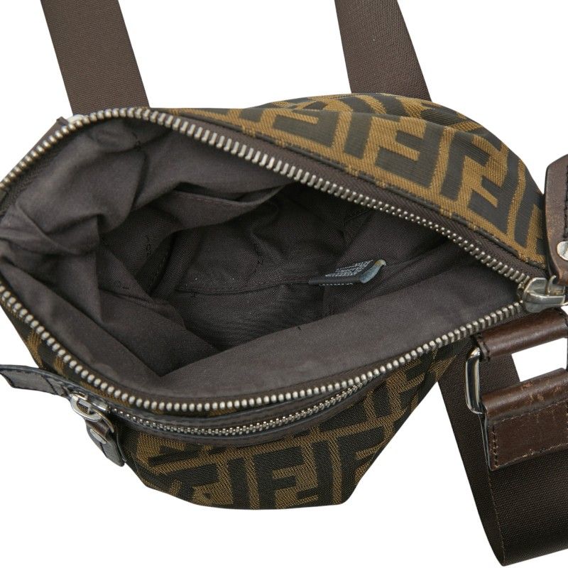 Fendi Zucca Crossbody Shoulder Bag Khaki Brown Nylon Leather — view 6