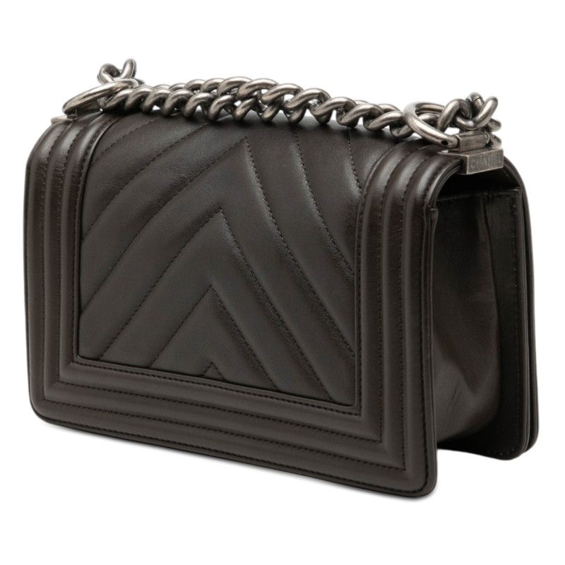 Chanel CC Logo Mini Boy Blanc Chain Shoulder Bag Black Lambskin — view 2