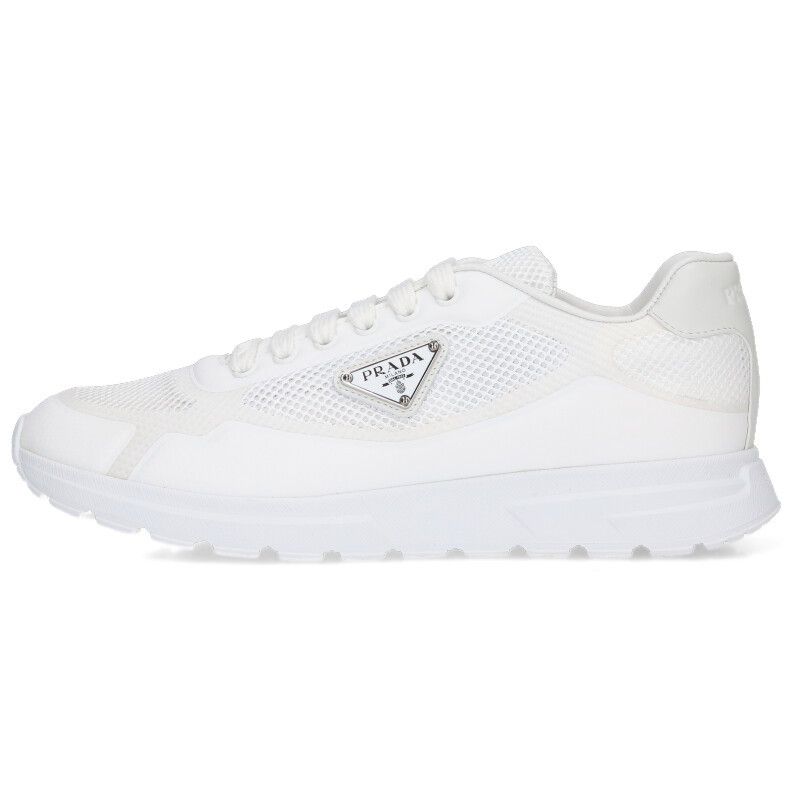 Prada Low Cut Sneakers with Triangular Plate 7.5