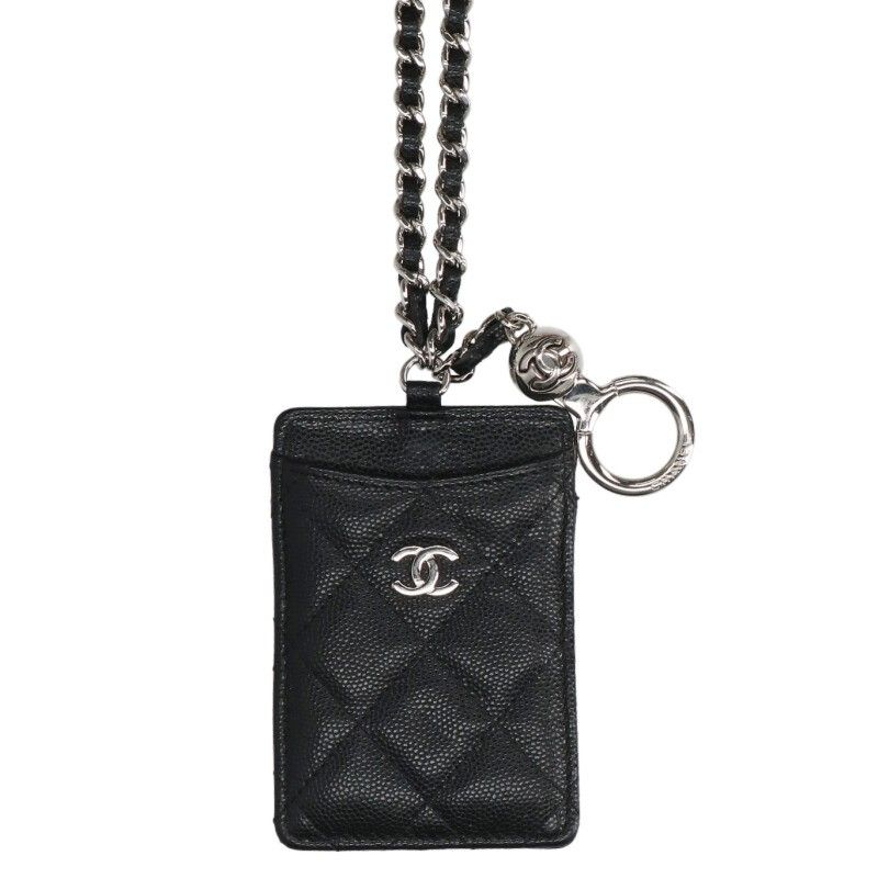 Chanel CC Logo Caviar Leather Neck Strap Card Case