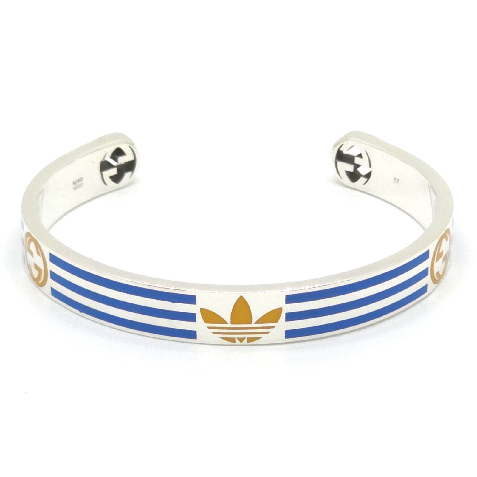 Gucci Adidas Calf Bracelet Bangle 17 16.5 cm Blue Color Stripe Gold Trefoil