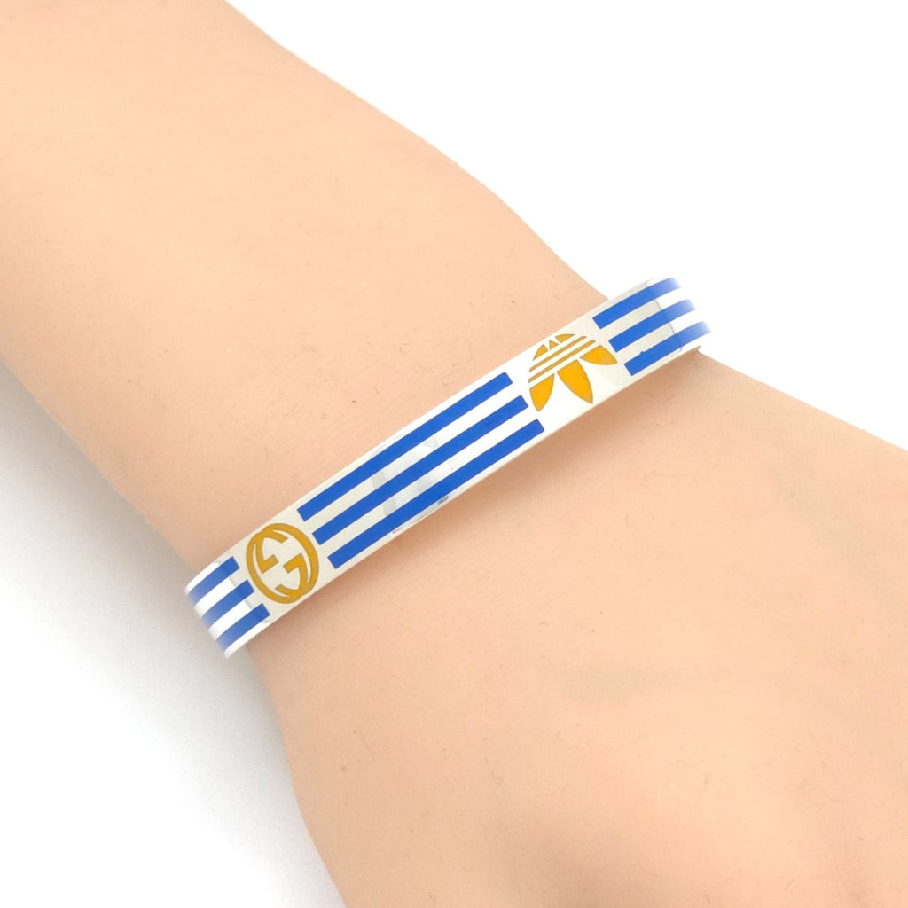 Gucci Adidas Calf Bracelet Bangle 17 16.5 cm Blue Color Stripe Gold Trefoil — view 2