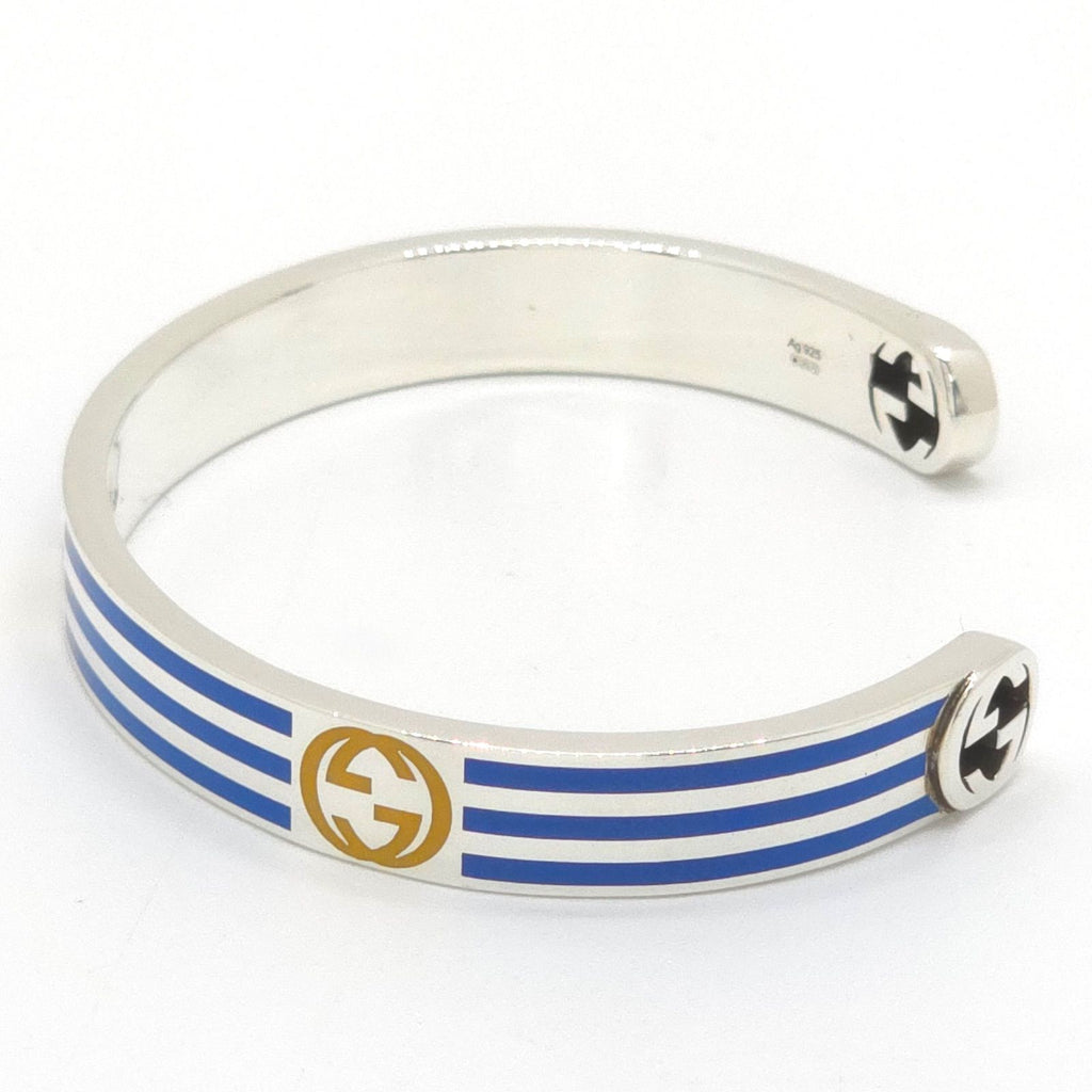 Gucci Adidas Calf Bracelet Bangle 17 16.5 cm Blue Color Stripe Gold Trefoil — view 3