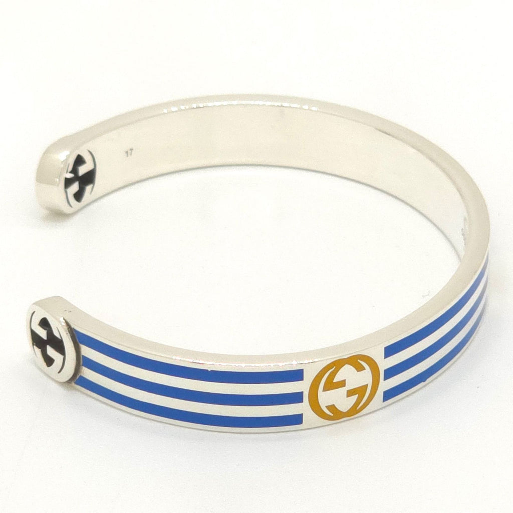 Gucci Adidas Calf Bracelet Bangle 17 16.5 cm Blue Color Stripe Gold Trefoil — view 5