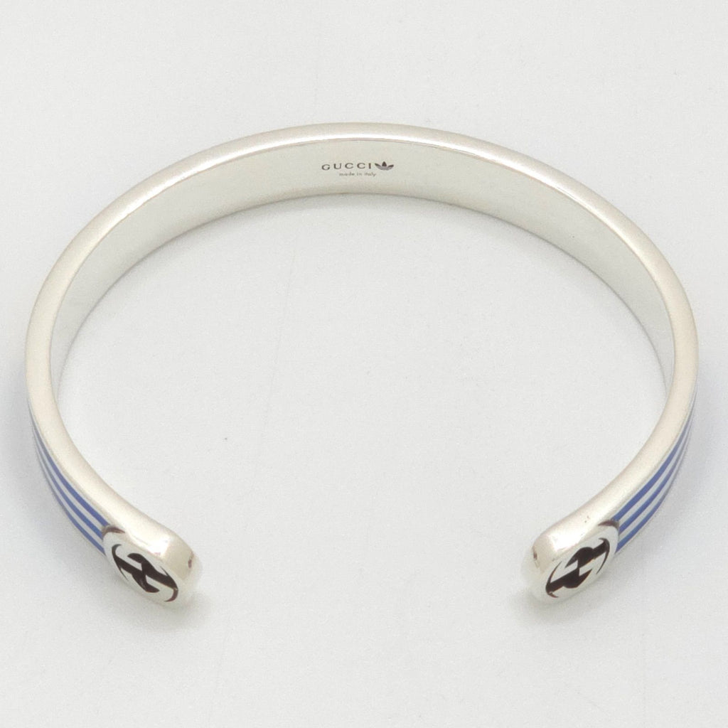 Gucci Adidas Calf Bracelet Bangle 17 16.5 cm Blue Color Stripe Gold Trefoil — view 6