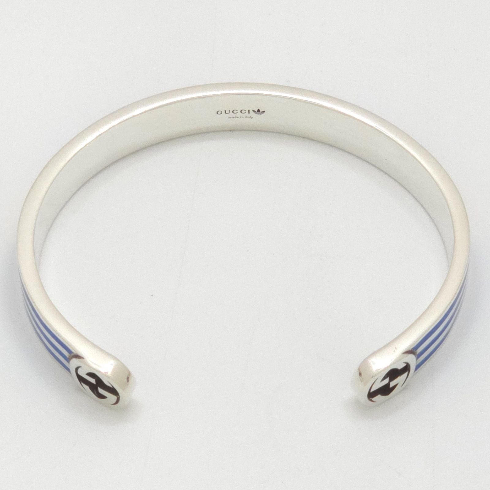 Gucci Adidas Calf Bracelet Bangle 17 16.5 cm Blue Color Stripe Gold Trefoil — view 6