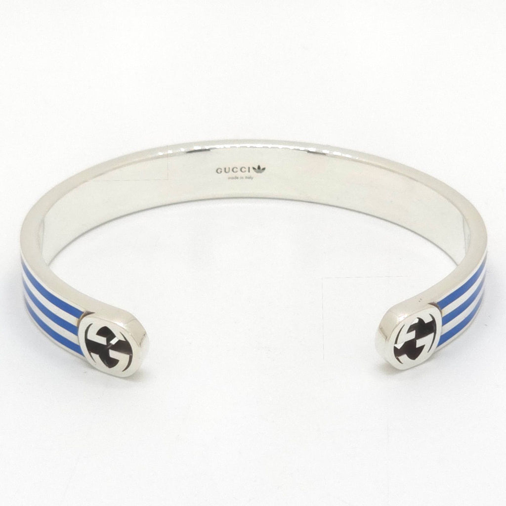 Gucci Adidas Calf Bracelet Bangle 17 16.5 cm Blue Color Stripe Gold Trefoil — view 4