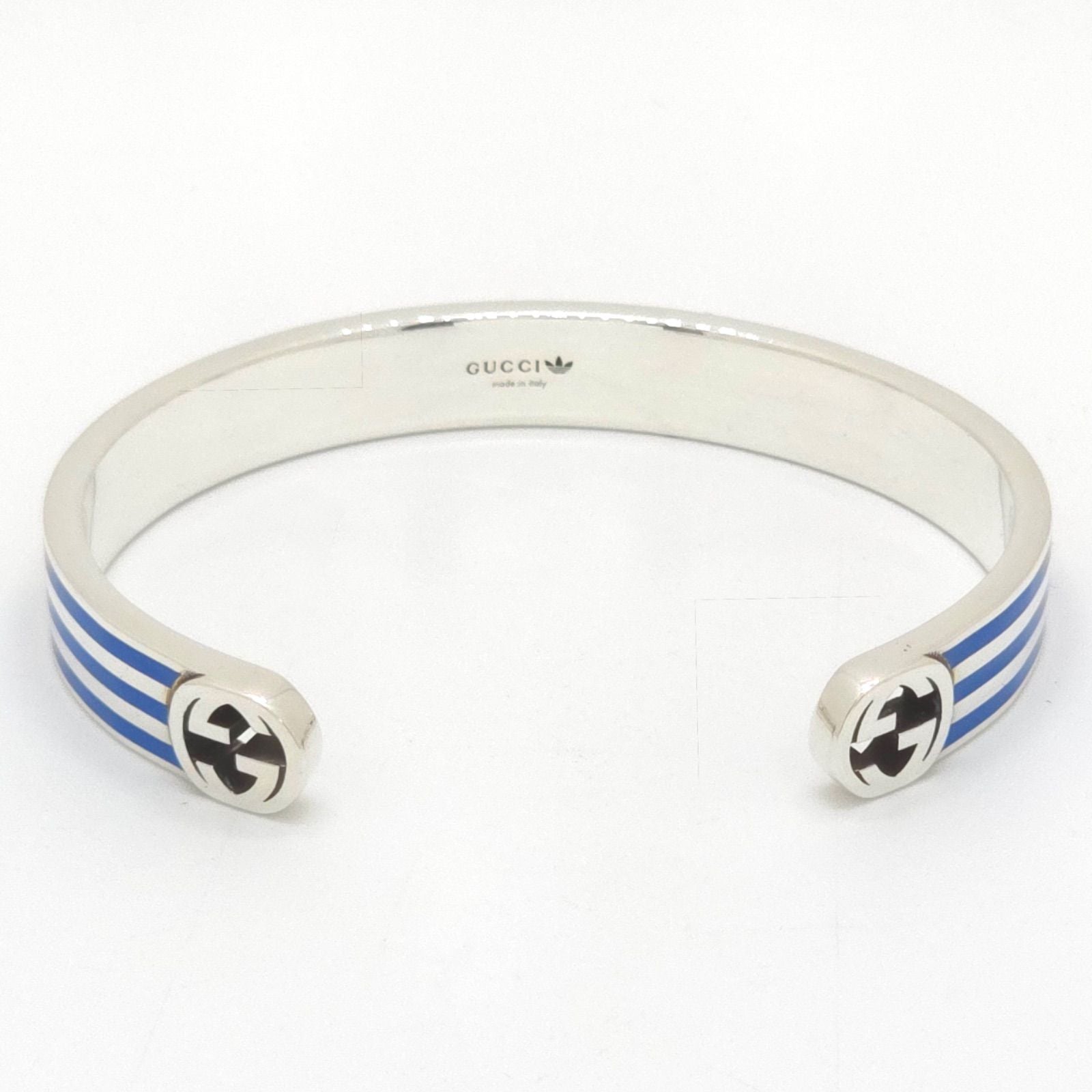 Gucci Adidas Calf Bracelet Bangle 17 16.5 cm Blue Color Stripe Gold Trefoil — view 4