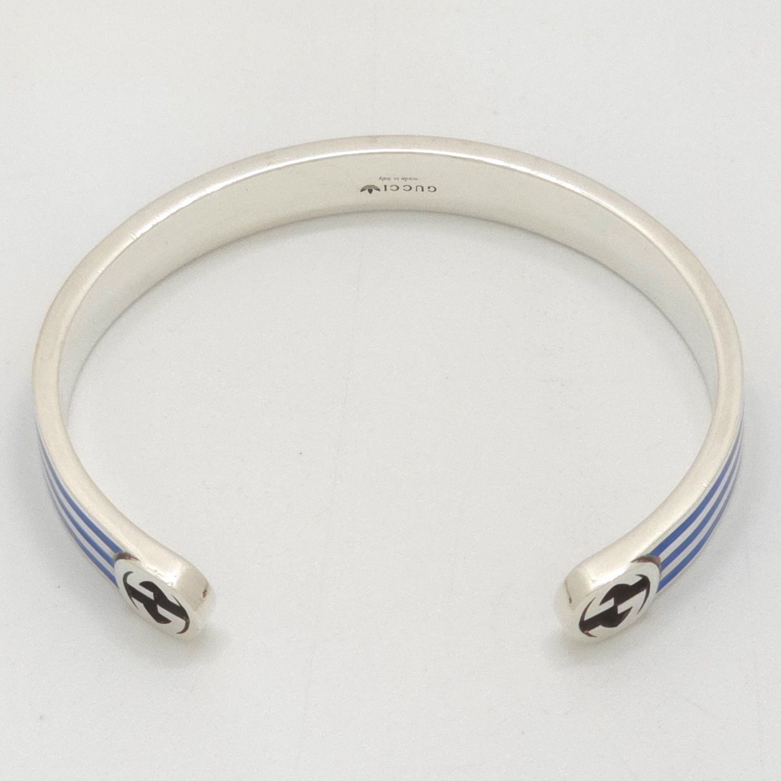 Gucci Adidas Calf Bracelet Bangle 17 16.5 cm Blue Color Stripe Gold Trefoil — view 7
