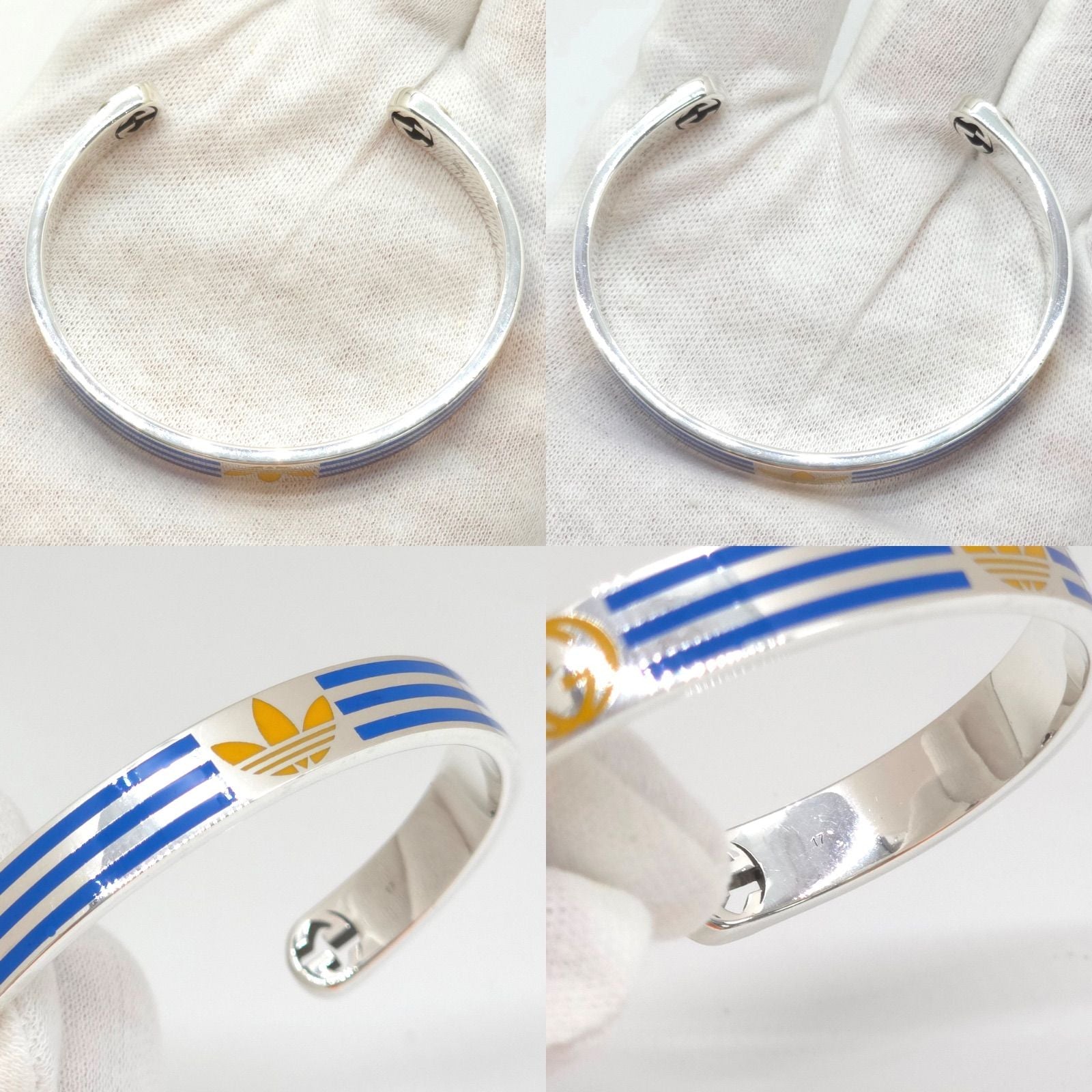 Gucci Adidas Calf Bracelet Bangle 17 16.5 cm Blue Color Stripe Gold Trefoil — view 9