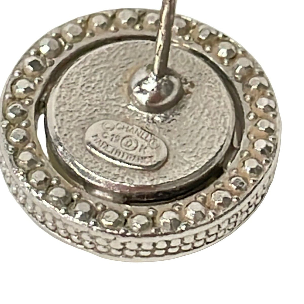Chanel Earrings CC Logo Pearl White Silver Rhinestone — view 4
