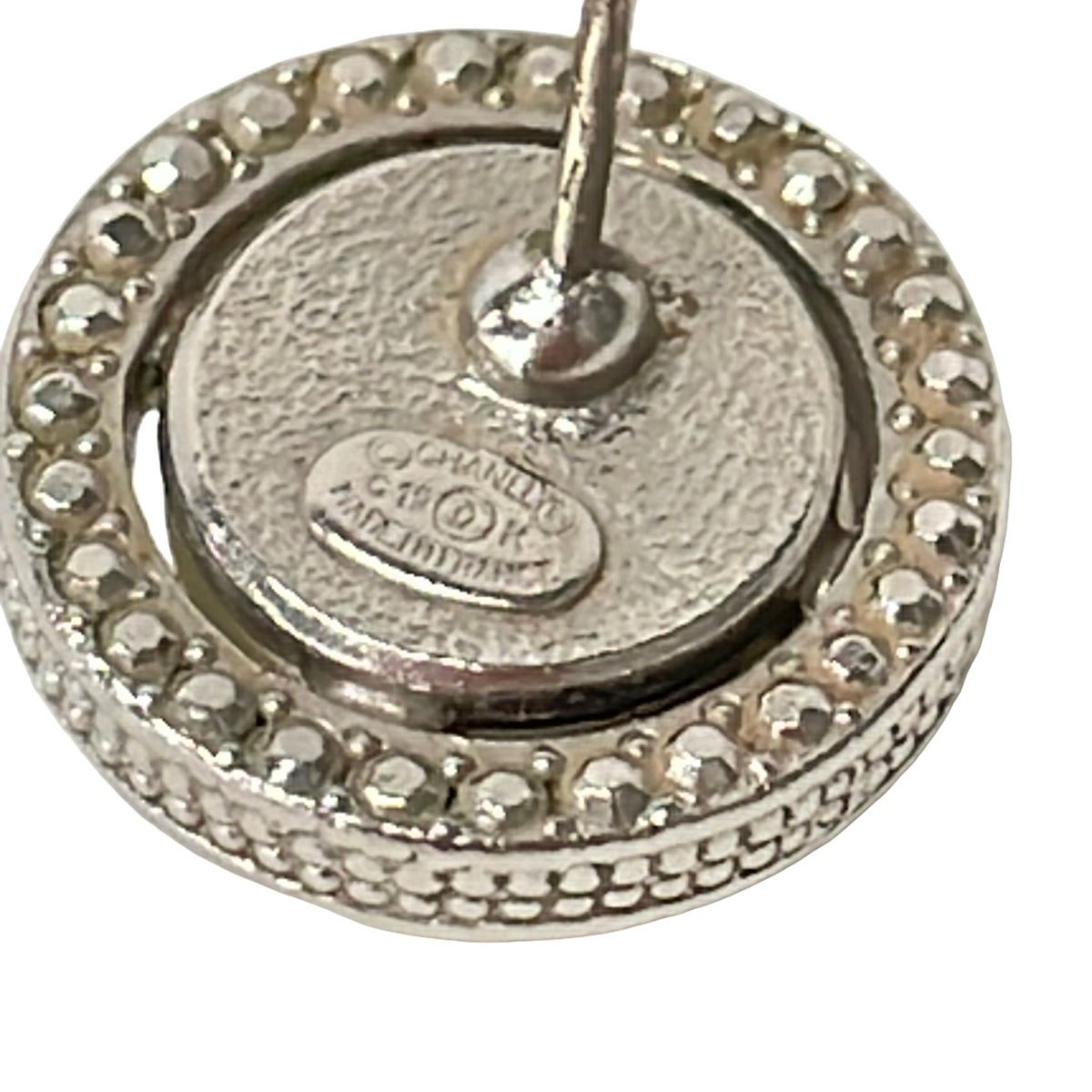 Chanel Earrings CC Logo Pearl White Silver Rhinestone — view 4