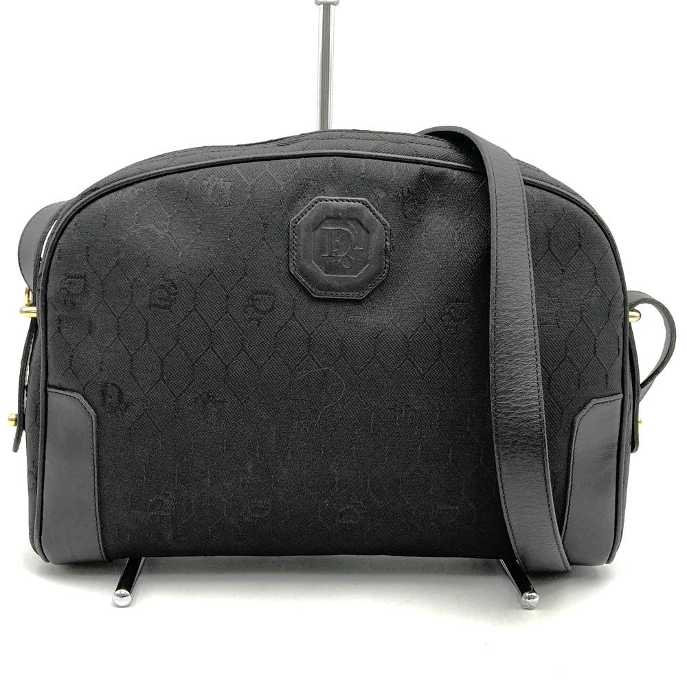 Dior Shoulder Bag Honeycomb Canvas Leather Black