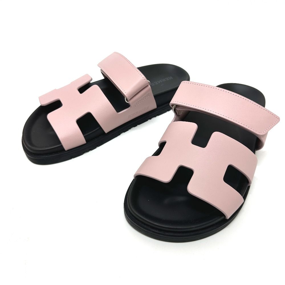 Hermes Sandals Chypre Logo Leather Pink