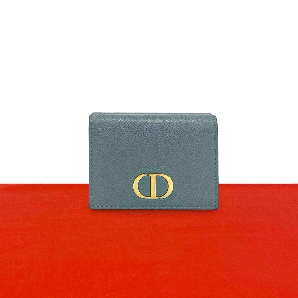 Dior Box 30 Montaigne CD Logo Leather Trifold Wallet Blue Handbag