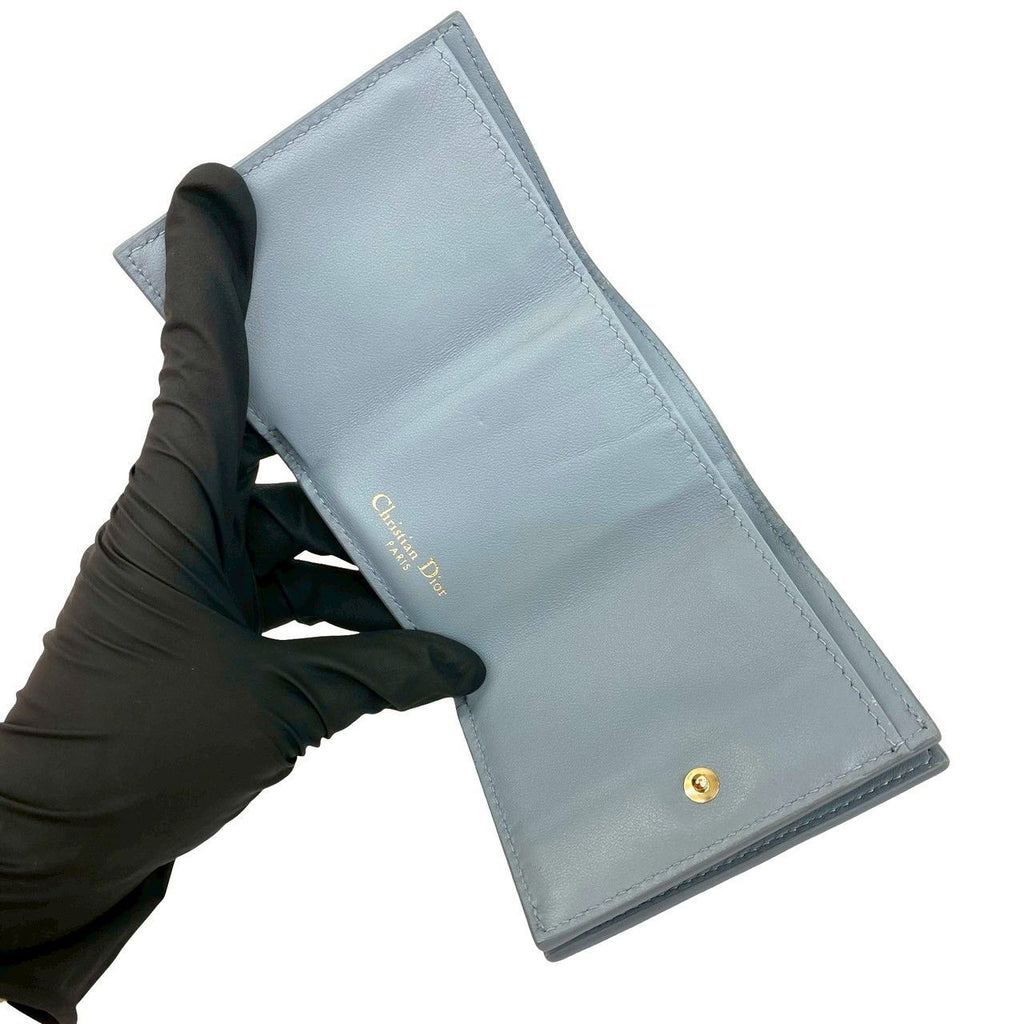 Dior Box 30 Montaigne CD Logo Leather Trifold Wallet Blue Handbag — view 7
