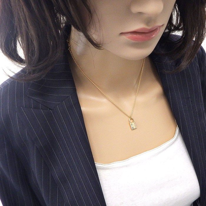 Hermes Necklace Kelly Cadena Lock Logo 18 Points Diamond Total 18k Pink Gold — view 8