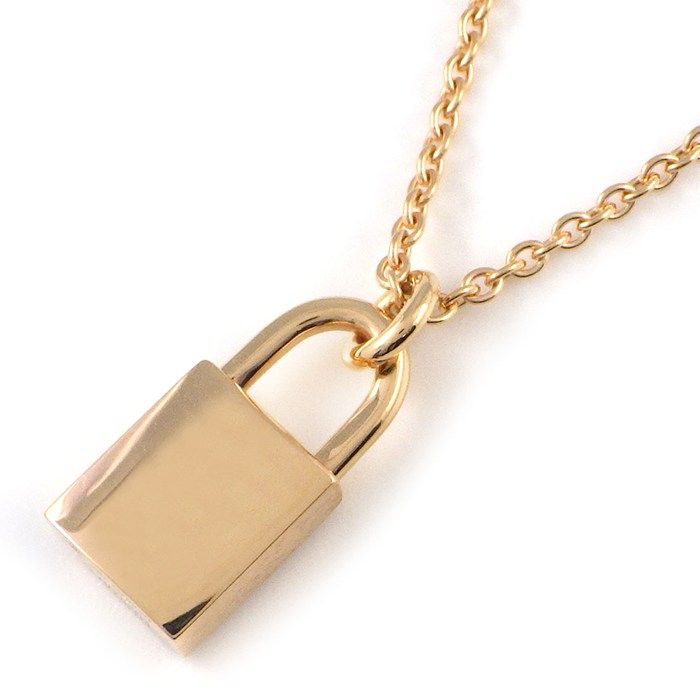 Hermes Necklace Kelly Cadena Lock Logo 18 Points Diamond Total 18k Pink Gold — view 2