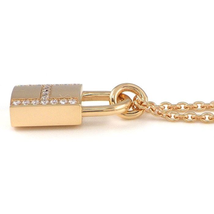 Hermes Necklace Kelly Cadena Lock Logo 18 Points Diamond Total 18k Pink Gold — view 3
