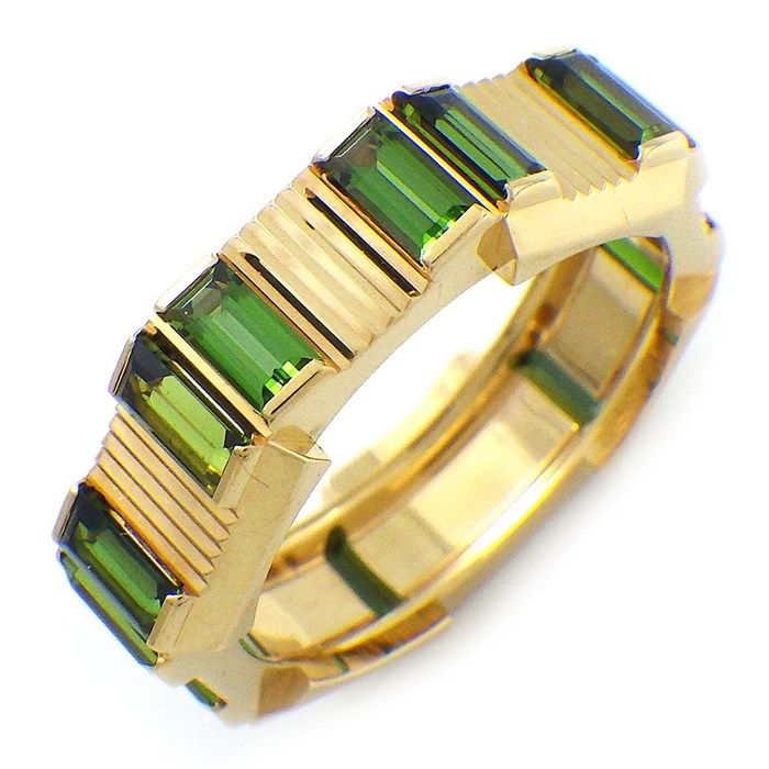Gucci Ring Link to Love Points Baguette Cut Green Tourmaline 18k Yellow Gold