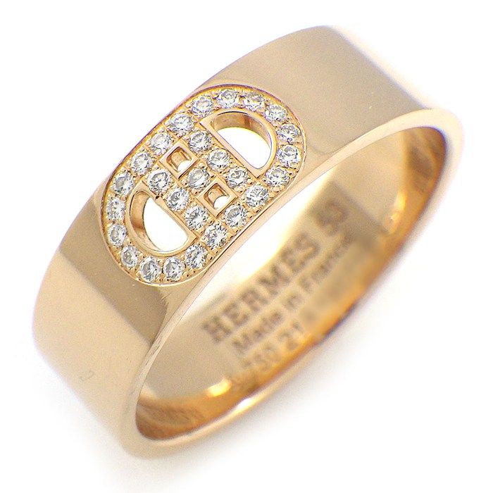 Hermes Ring D'ancre PM Points Diamond Total 18k Pink Gold