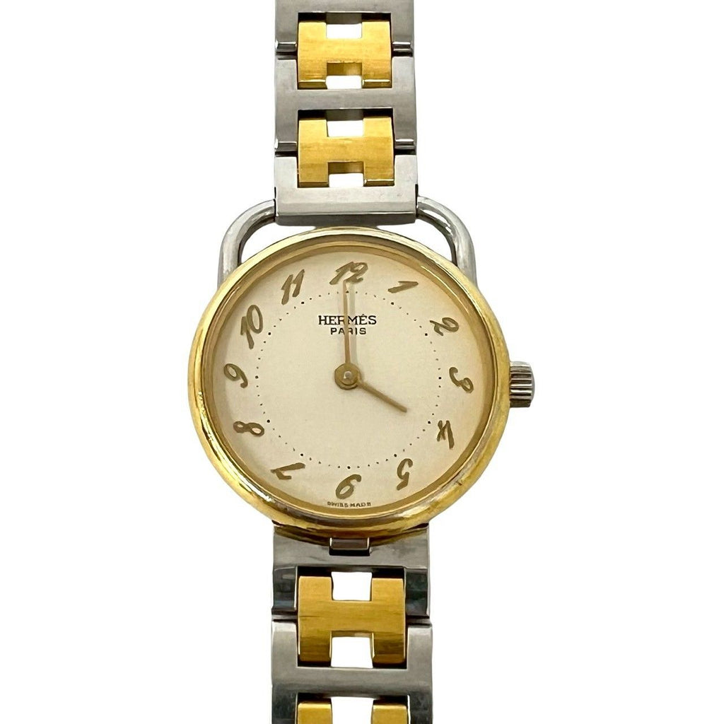 Hermes Also-h Logo Stainless Steel Quartz Watch Wrist Silver Gold — view 5
