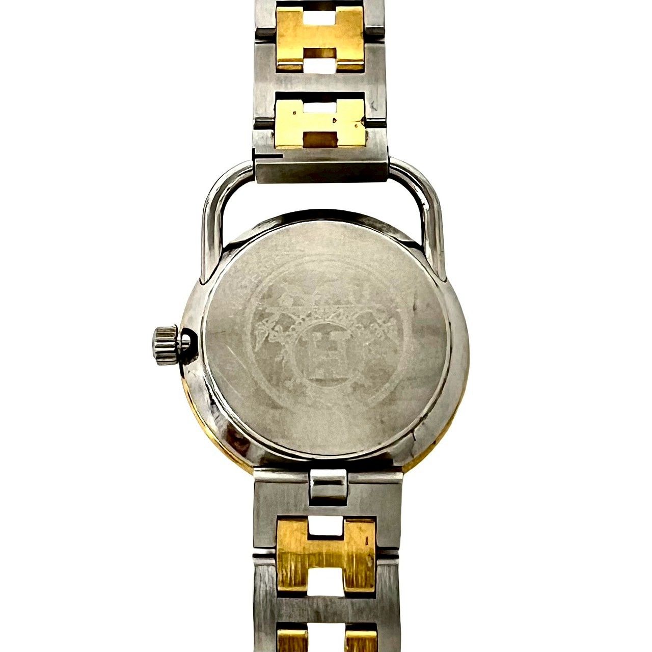 Hermes Also-h Logo Stainless Steel Quartz Watch Wrist Silver Gold — view 6