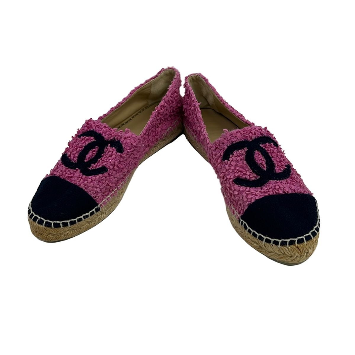 Chanel Slip Ons 39 Pink Dark Navy Espadrilles CC Logo Slipper — view 2