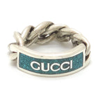 Gucci Logo Plate Golmet Chain Ring 13 12.5 Enamel Turquoise Sterling Silver — view 2