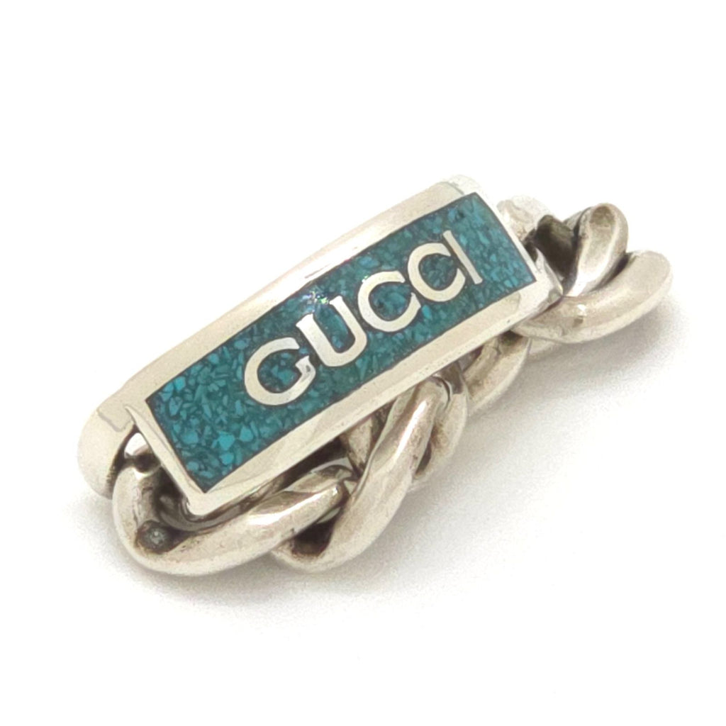 Gucci Logo Plate Golmet Chain Ring 13 12.5 Enamel Turquoise Sterling Silver — view 6