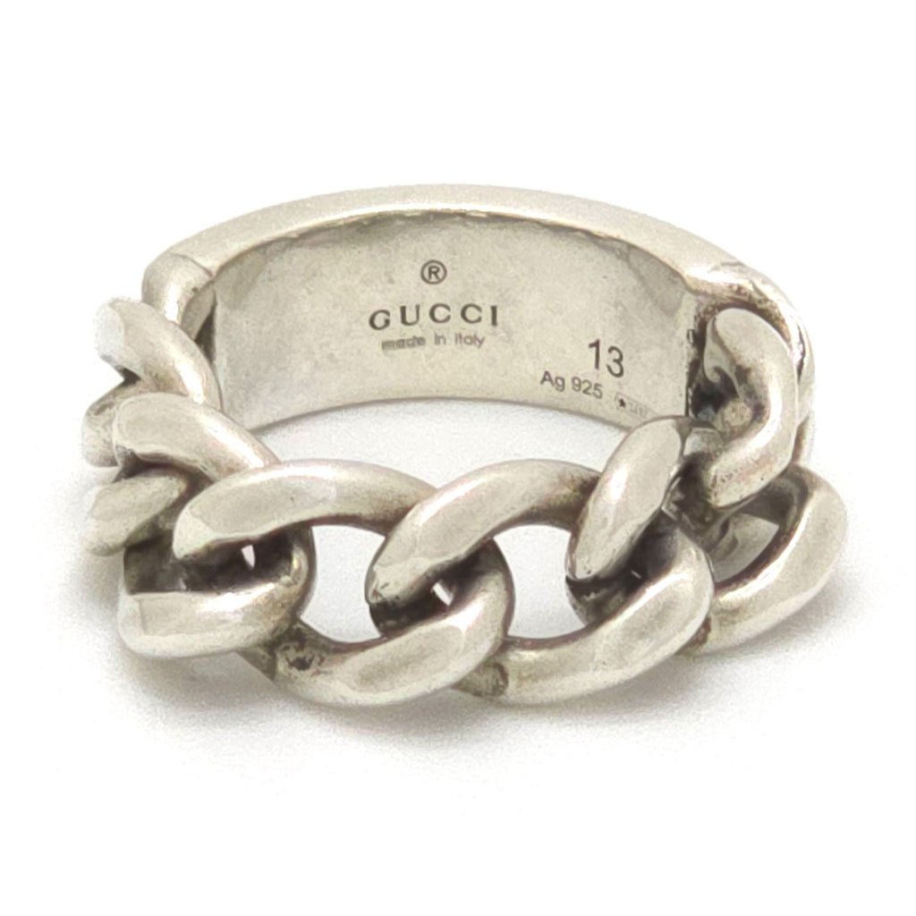 Gucci Logo Plate Golmet Chain Ring 13 12.5 Enamel Turquoise Sterling Silver — view 4