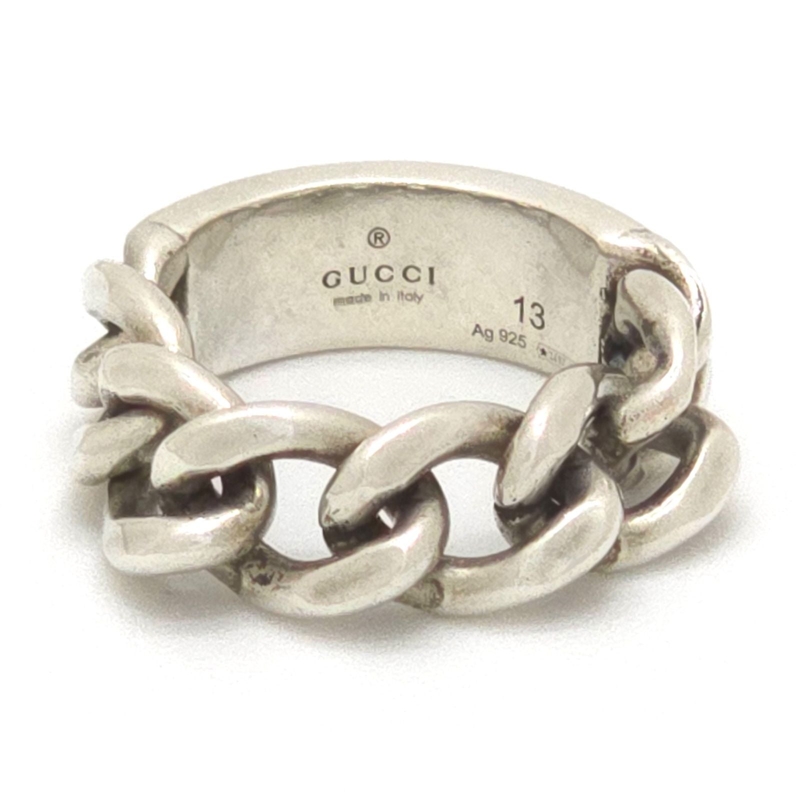 Gucci Logo Plate Golmet Chain Ring 13 12.5 Enamel Turquoise Sterling Silver — view 4