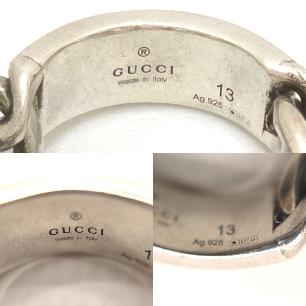 Gucci Logo Plate Golmet Chain Ring 13 12.5 Enamel Turquoise Sterling Silver — view 7