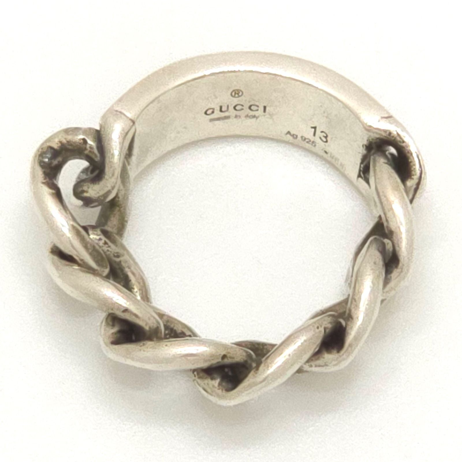 Gucci Logo Plate Golmet Chain Ring 13 12.5 Enamel Turquoise Sterling Silver — view 8