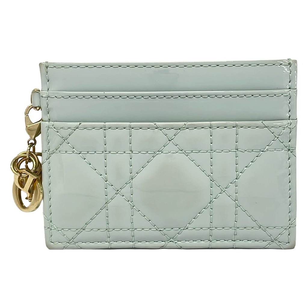 Dior Card Case Lady Light Blue Quilted Leather
