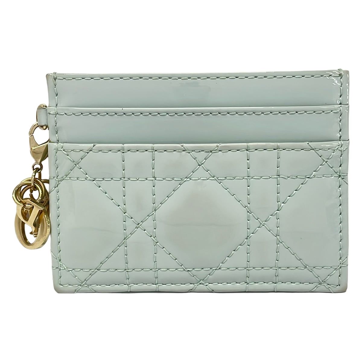 Dior Card Case Lady Light Blue Quilted Leather