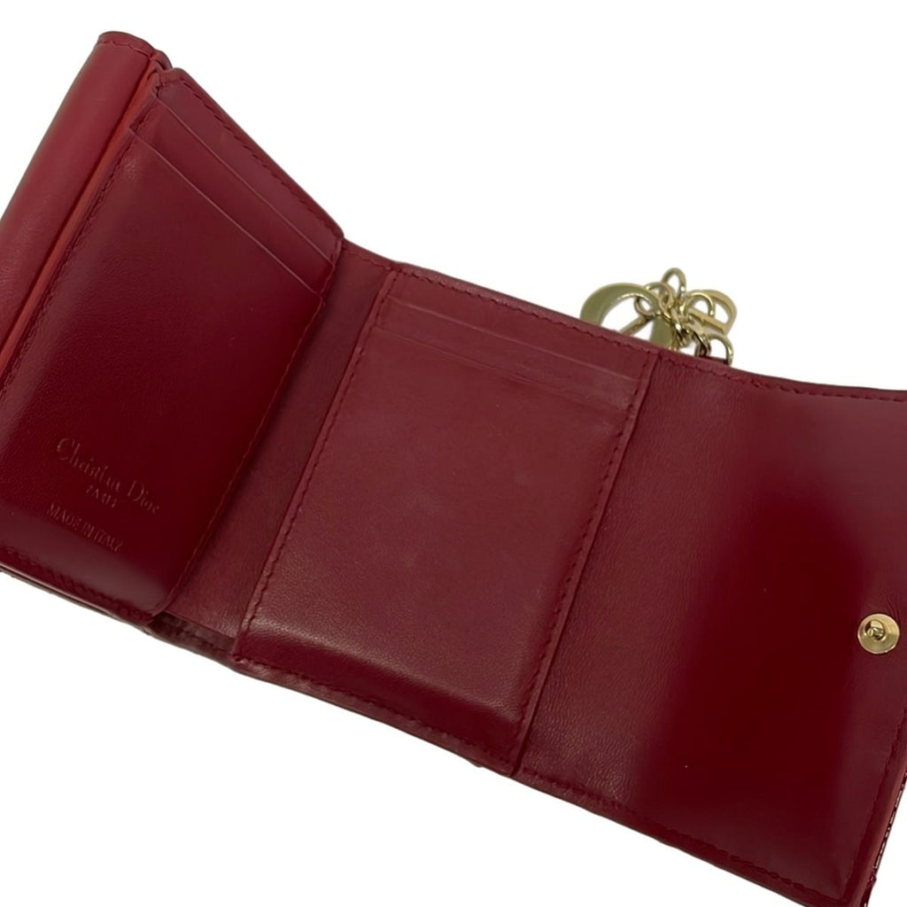 Dior Trifold Wallet Lady Bordeaux Quilted Leather Handbag — view 3