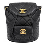 Chanel Backpack Quilted Chain Shoulder Turnlock CC Logo Leather Black Gold