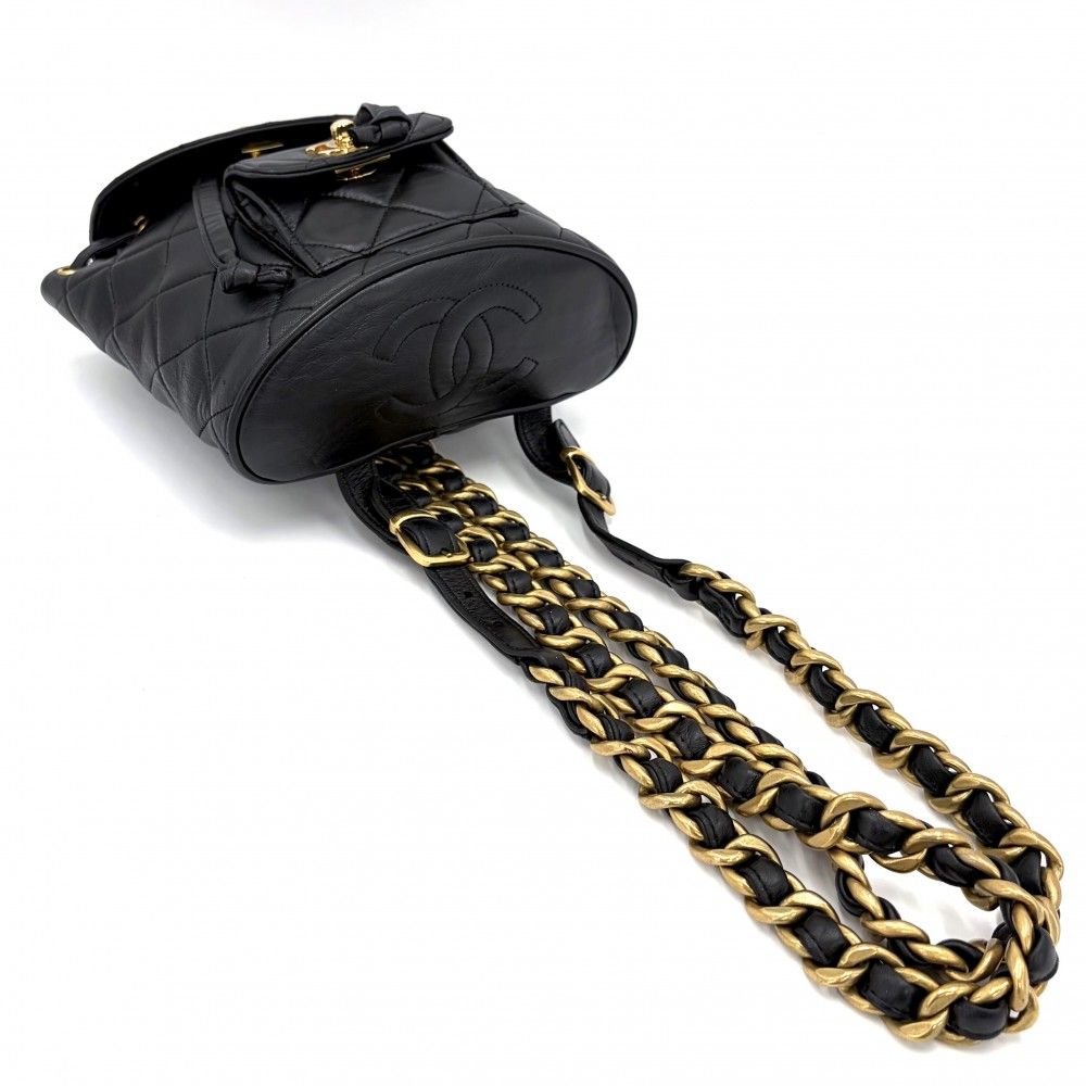 Chanel Backpack Quilted Chain Shoulder Turnlock CC Logo Leather Black Gold — view 3