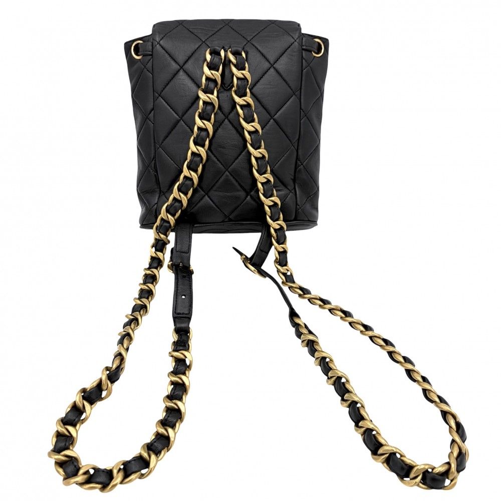 Chanel Backpack Quilted Chain Shoulder Turnlock CC Logo Leather Black Gold — view 2