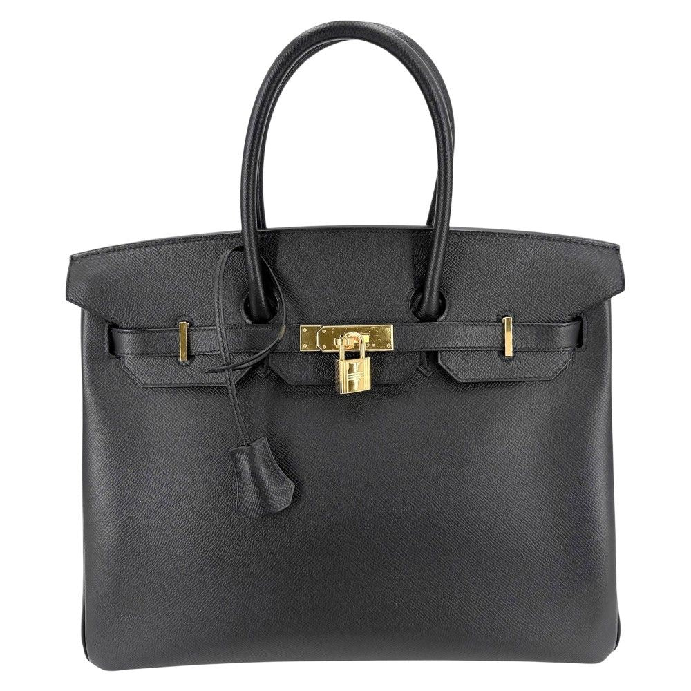 Hermes Handbag Birkin 35 Retourne Leather Black Gold