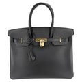 Hermes Handbag Birkin 35 Retourne Leather Black Gold