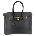 Hermes Handbag Birkin 35 Retourne Leather Black Gold